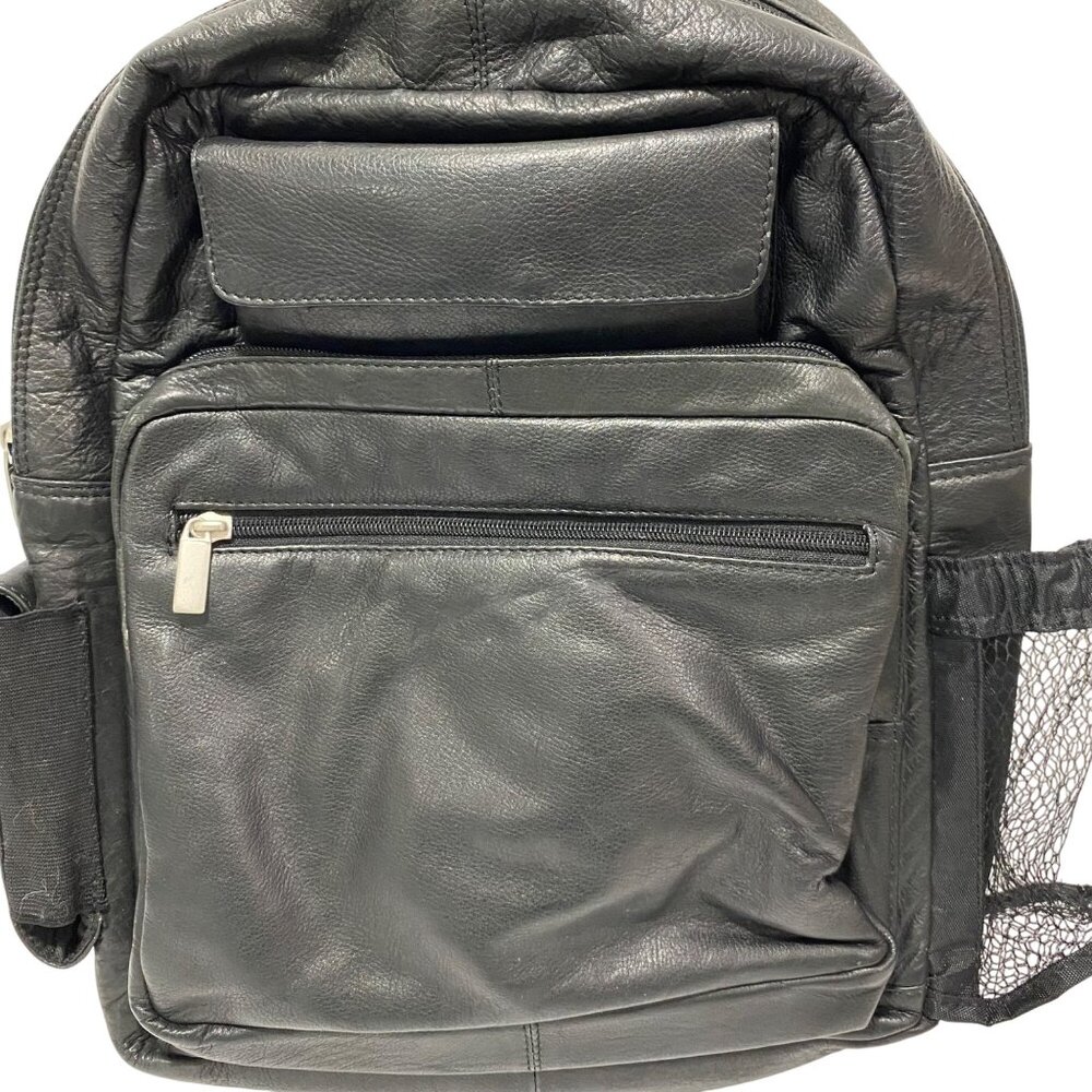 Black Leather Backpack With Multiple Compartments… - image 2